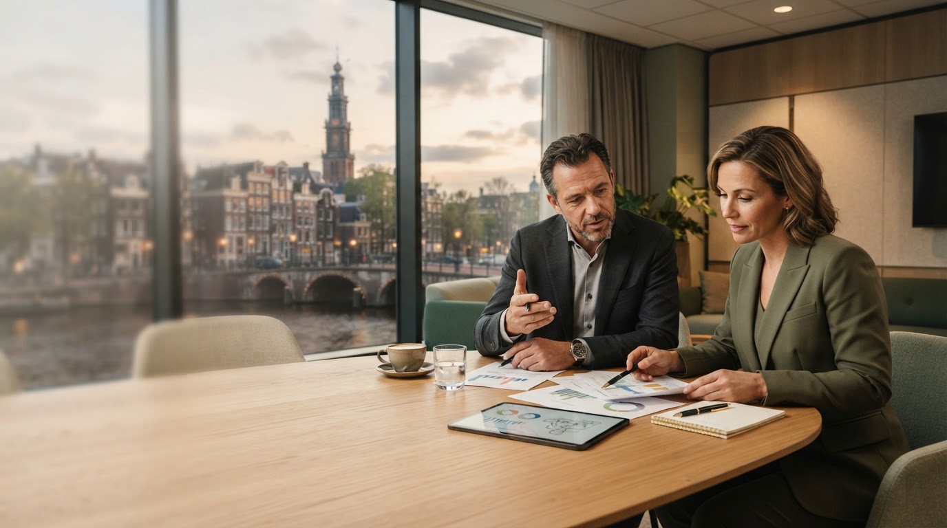 SkumaP01NTSETH — adviseur bespreekt data-analyse en risicobeheersing met een klant